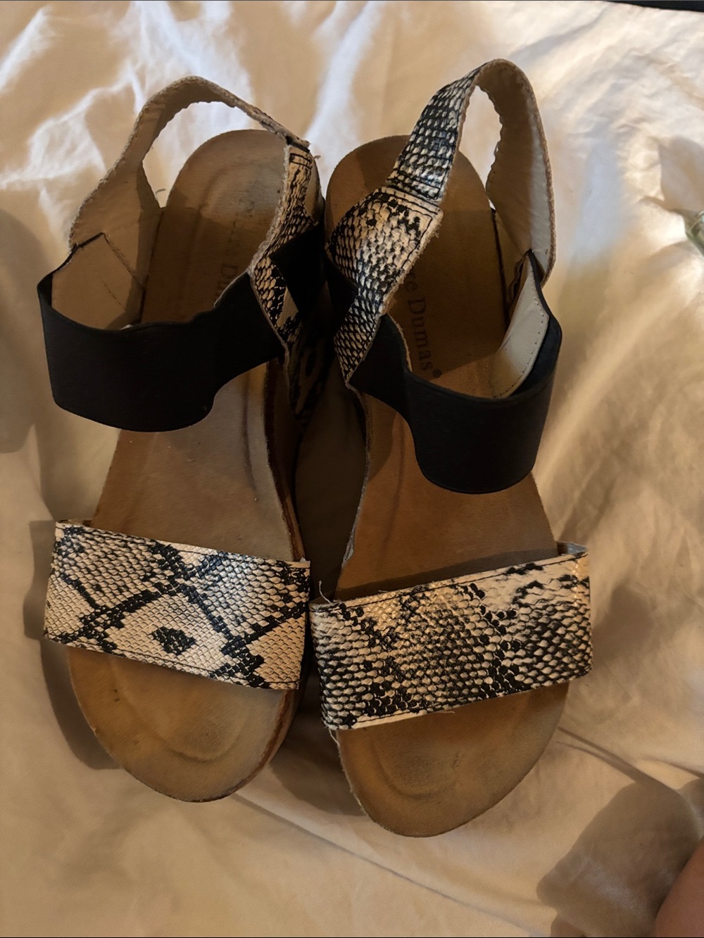 Pierre Dumas Black and White Snake-Print Slingback Sandals